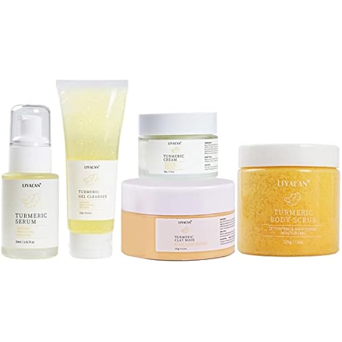 LIYALAN TURMERIC SKIN CARE BODY SCRUB FACE SERUM FACE CREAM FACIAL CLEANSER CLAY MASK - Image 1